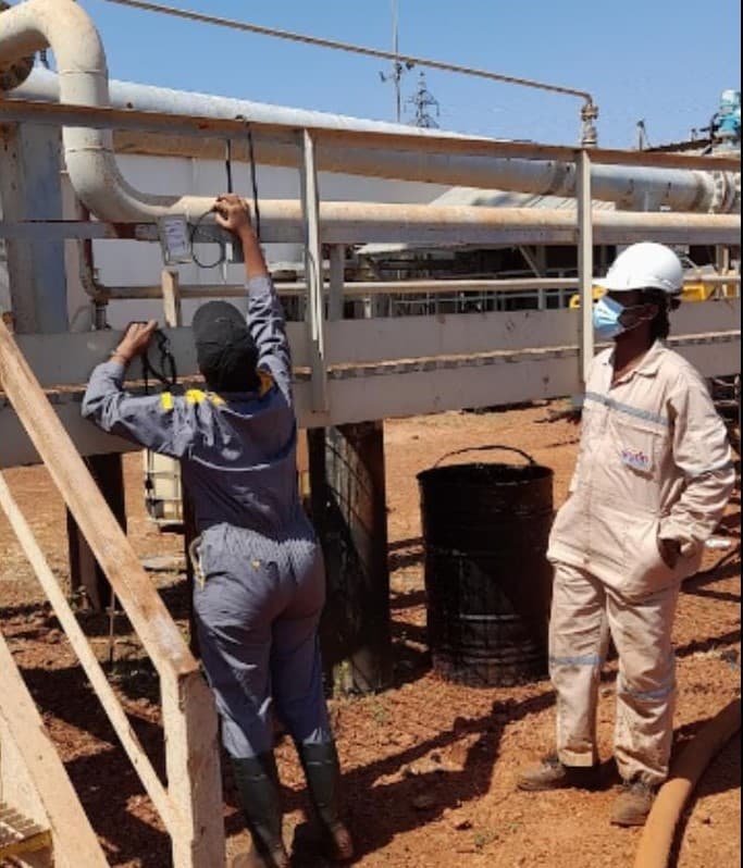 Gathering Environmental Audit data from gas produced at an oil production plant in Ruweng Administrative Area.