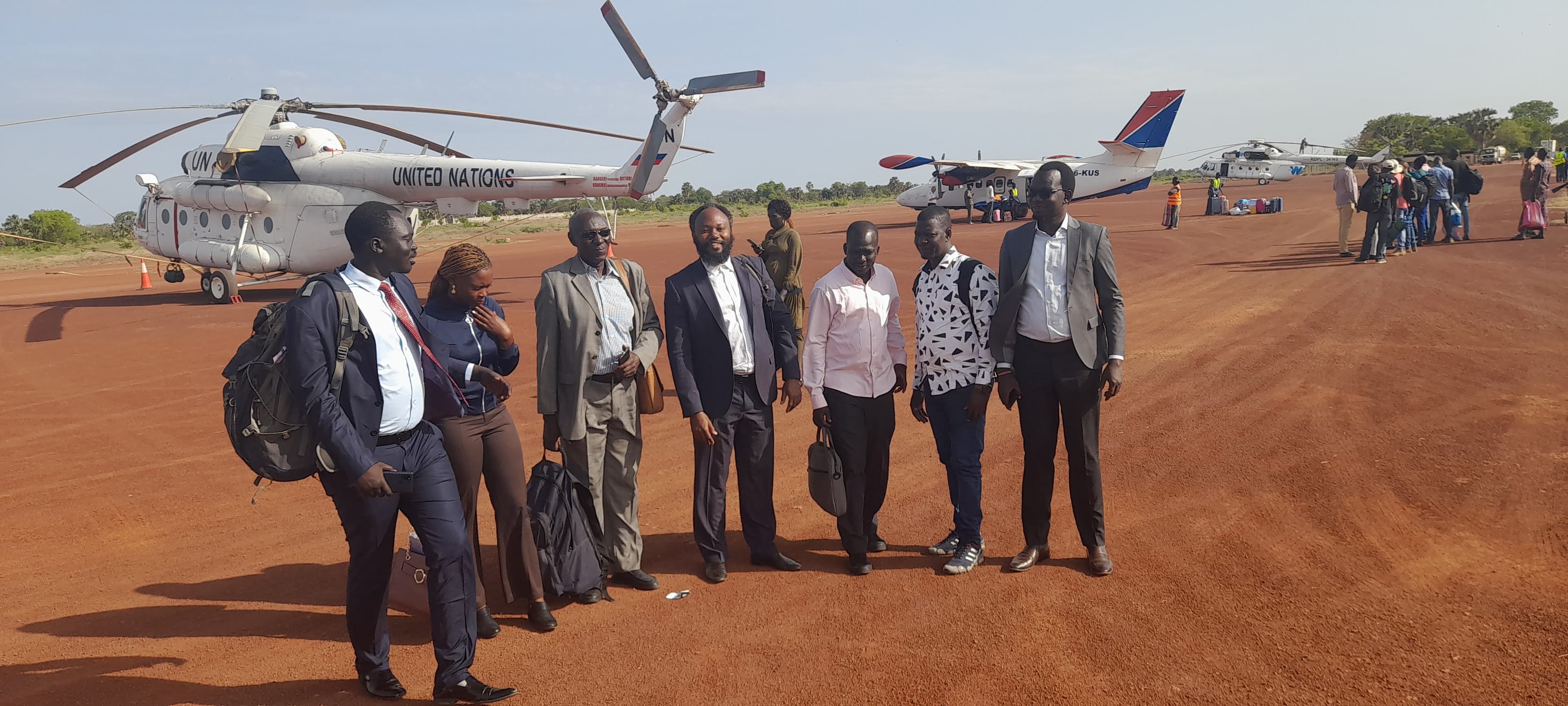 Arrival at the Restricted Area - the Unity States Airstrip in South Sudan to gather information and collect data. At the background is a United Nations helicopter.